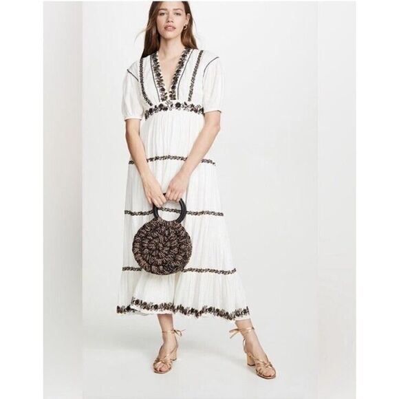 Ulla Johnson Handmade Boho White Beaded Maxi Dress Small - Picture 1 of 16